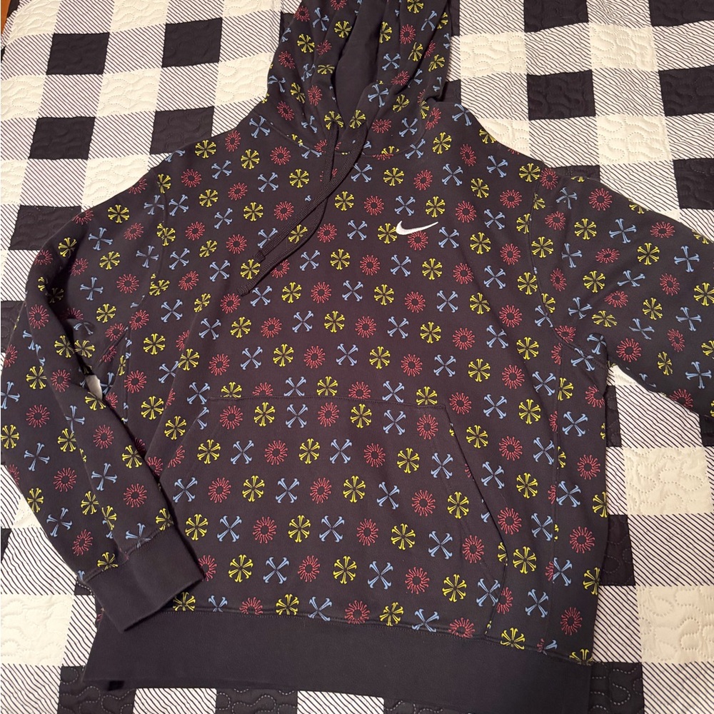 Nike Men’s Black Crewneck Hoodie with Red, Blue & Green Motif